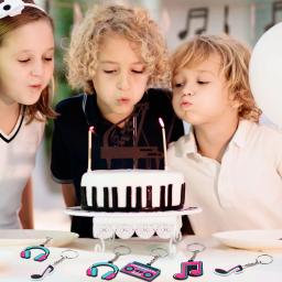 12 peças Lembrancinhas para festa musical, decorações dos anos 80, chaveiro de silicone, rolo de nota musical, fontes de festa temáticas, rádio, fone de ouvido em formato - Image 3