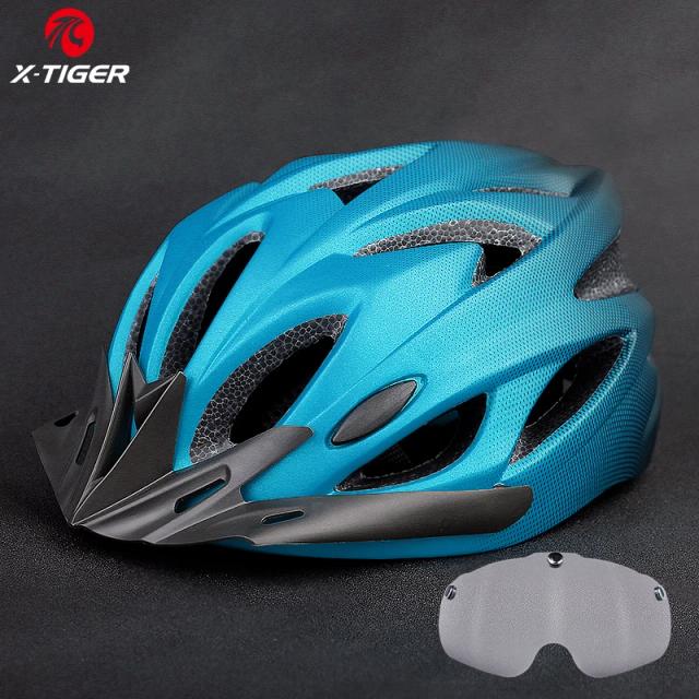 Capacete de Ciclismo X-TIGER: Modelo Integralmente Moldado com Luzes LED, Ultra Leve e Seguro, Acompanha Óculos e Viseira para MTB.