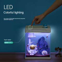 Pequeno Vidro Aquário Fish Tank Starter Kit, 4 Modo LED Iluminação, Mini Bomba De Água, Filtro, Porta De Alimentação, Mudança De Oxigênio, 3 Galão - Image 2