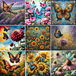 Borboleta flores pintura por números, kit de artesanato personalizado para adultos, arte da parede, presente da criança, Dropshipping, atacado, quente, 2023 - Image 1