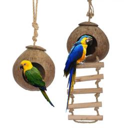 Papagaio natural casca de coco ninho de pássaro esconderijo casa playpen suprimentos para hamster cobaias aves casas habitats - Image 2