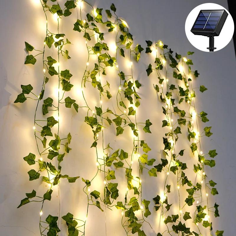 Luzes de led solares à prova waterproof, lâmpada de folha de bordo com 50 leds, fairy, para decoração de jardim, natal ao ar livre, 10m, 100 ou 5m - Image 1