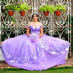 Lindo lilás quinceanera vestidos para 15 ano 2022 vestido de baile querida fora do ombro longo vestido de festa para a menina - Image 3