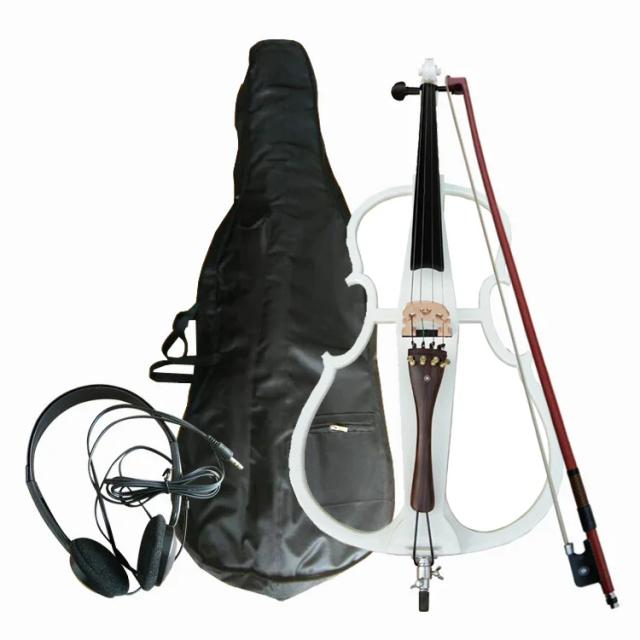 Violoncelo Elétrico Profissional 4/4 com Arco - Preto e Branco, Envio Grátis