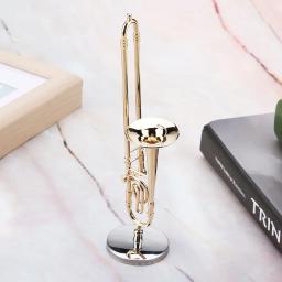 Réplica miniatura do trombone com suporte e estojo, modelo de instrumento banhado a ouro, ornamentos musicais, presente, 15cm - Image 4