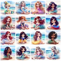 Desenhos animados Diamante Pintura Kit para Meninas, DIY Cruz Bordados, Artesanal Mosaico Arte, Praia Presente, 5D - Image 1