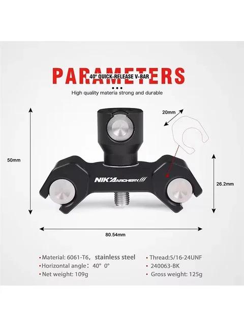 Nika-Aluminium Alloy Archery Estabilizador Anexo, liberação rápida V Bar, conector arco recurvo