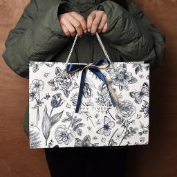 Sacos De Embrulho De Papel Floral com Fita, Sacos De Papel De Aniversário, Presente Do Dia Das Mães, Premium, Novo - Image 3