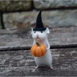 Feltro Mouse e Abóbora Ornamento, Halloween com uma agulha de abóbora, Presente de Natal, Agulha Animal, Ornamento Animal Miniatura - Image 2