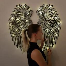 Asas De Pena De Anjo Com Luzes LED, Mural De Metal, Decoração De Parede Artesanato, Decoração De Anjo Pendurado, Fotografia, 1 Par - Image 3