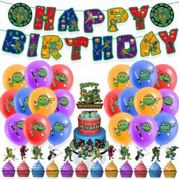 Descartável Birthday Party Banner e Bolo Topper, Bandeira Pendurada, Conjunto de Balões, Decorações, Teenage Mutant Ninja Turtles, Quente - Image 2