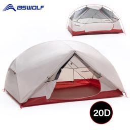 Bswolf barraca de acampamento para 2 pessoas, ultraleve, 20d, 380t, nylon, camada dupla, à prova d'água, para caminhadas, viagens, com tapete grátis - Image 1