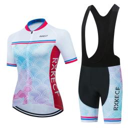 RXKECF-Conjunto de Jersey Ciclismo Manga Curta Feminina, Roupa Esportiva, Kit Vestuário Bicicleta, MTB Maillot, Roupa de Bicicleta Ciclista, 2023 - Image 3