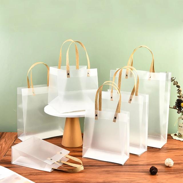 Pacote com 10 Sacolas Reutilizáveis de PVC Fosco Transparentes para Presentes de Festival