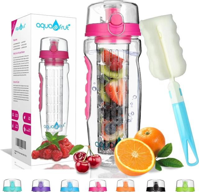 Garrafa de Água Infusora de Frutas 32 OZ, BPA Free, Prova de Vazamento, Ideal para Esportes com Tampa Flip Top e Bico de Bebida em Tritan Durável