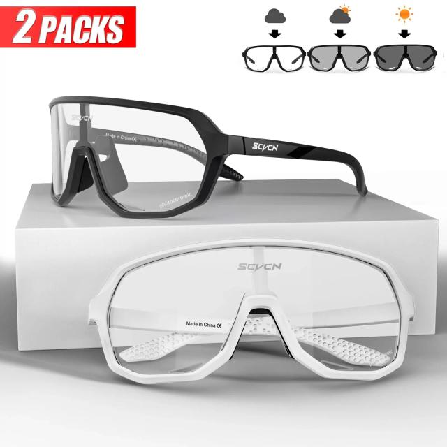 Óculos de Ciclismo Fotocromáticos Unisex para Esportes ao Ar Livre - Pacote com 2 Pares de Óculos de Sol para MTB e Road Bike