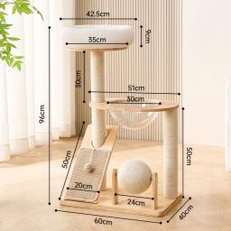 Torre compacta de madeira maciça para gatos com poste para arranhar e poleiro, casa aconchegante para economizar espaço para casa - Image 6