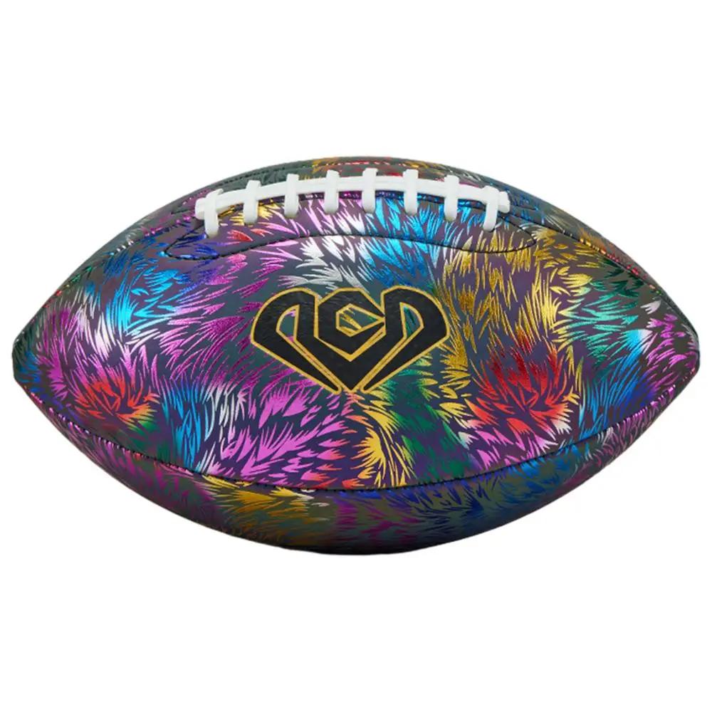 Bola de rugby reflexiva tamanho 3/6/9, bola de treinamento fluorescente luminosa, couro pu, bola padrão americana para jogo - Image 1
