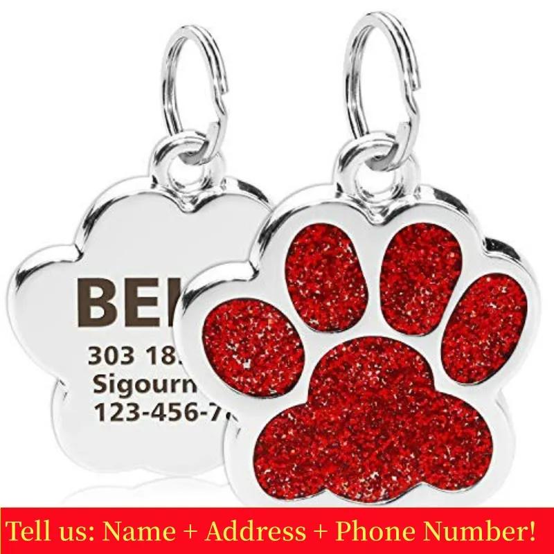 Tag gravado para animais de estimação, identificação personalizada, pata, pingente de brilho, aço inoxidável, cachorro, cães, gatos, acessórios - Image 1
