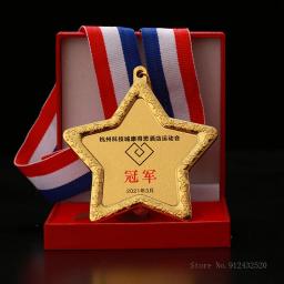 Medalha Em Forma De Pentagrama De Metal De Liga Personalizado, Medalhas De Produção, Competição De Eventos Esportivos Escolares, Prêmios De Estrela De Cinco Pontas, 1Pc - Image 1
