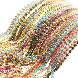 Strass densos copo chain 1 metro base garra de ouro cristais brilhantes strass pedras guarnição costura strass acessórios de corrente artesanato - Image 1