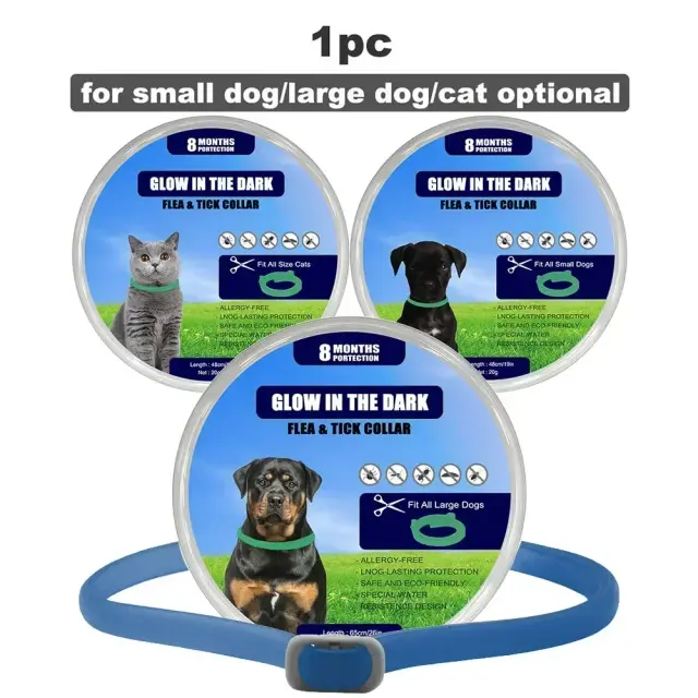 Coleira Luminosa e Antiperda para Pets com Proteção contra Pulgas e Carrapatos, Brilho no Escuro e Duração de 8 Meses