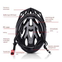 Capacete de ciclismo ajustável com luz LED para homens, viseiras removíveis, chapéus de segurança para adultos, bicicleta ao ar livre, preto - Image 4