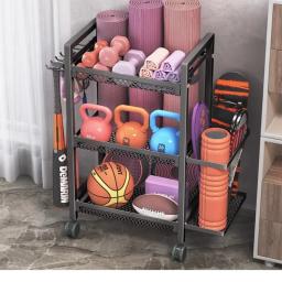 Polia de camada dupla móvel esportes equipamentos fitness rack armazenamento cesta respirável yoga esteira espuma eixo armazenamento - Image 3