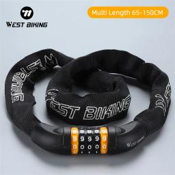 WEST BIKING 65-150cm Multi-comprimento Bike Chain Lock 5 Digit Código Combinação Anti-Roubo Bloqueio de Bicicleta Motocicleta Ebike Acessórios - Image 1
