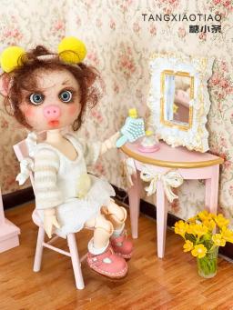 Móveis de madeira para crianças, decoração de bonecas, mini armário, mesa de café rosa, presentes para menina - Image 6