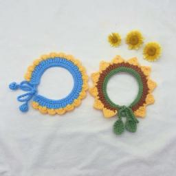 Coleira de crochê à mão para cão pequeno e gato, cachecol, forma de girassol, pet fornecimentos, acessórios bonitos - Image 1