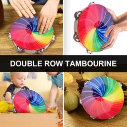 Tambor de pandeiro de mão ​   Tambor de mão para dança de madeira, instrumento musical de percussão para educação precoce, sino colorido, brinquedo de tambor de mão - Image 4