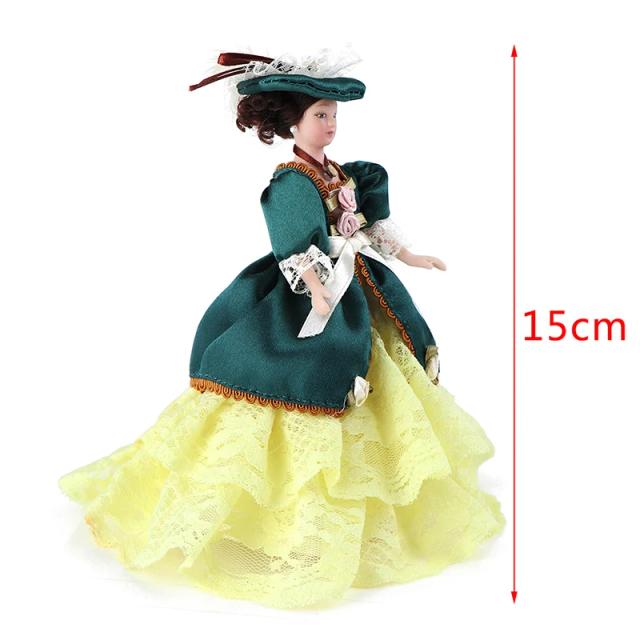 1:12 Boneca de Porcelana Miniatura - Figura Elegante para Casa de Bonecas