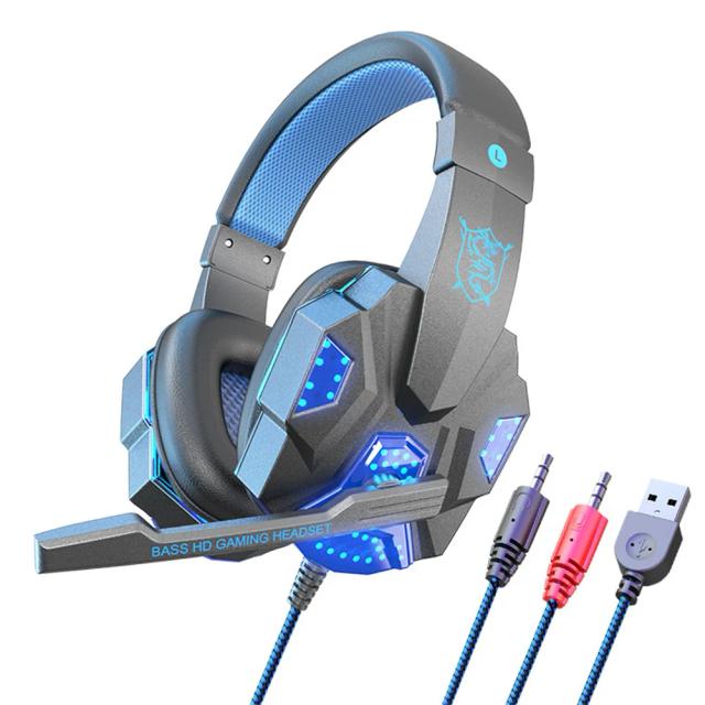 Fones de Ouvido Over Ear Estéreo com Cancelamento de Ruído e Iluminação LED para Jogos em Celular e Computador