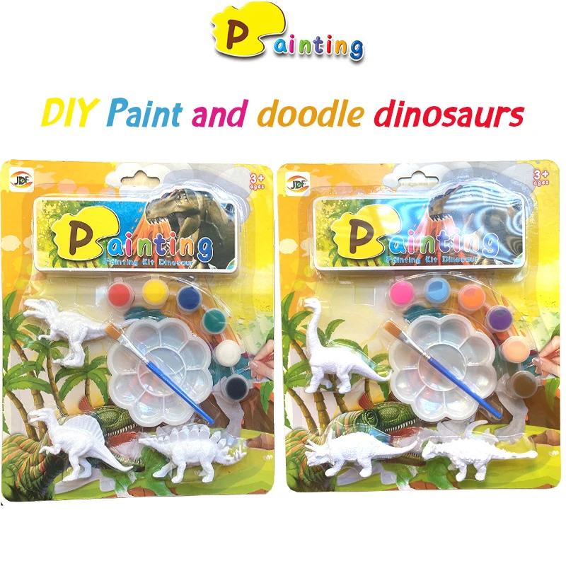 Brinquedos de dinossauro pintura conjunto de artesanato de dinossauro para crianças pintura arte conjuntos para crianças com 6 dinossauro pintar seu próprio kit para 3-7 anos - Image 1