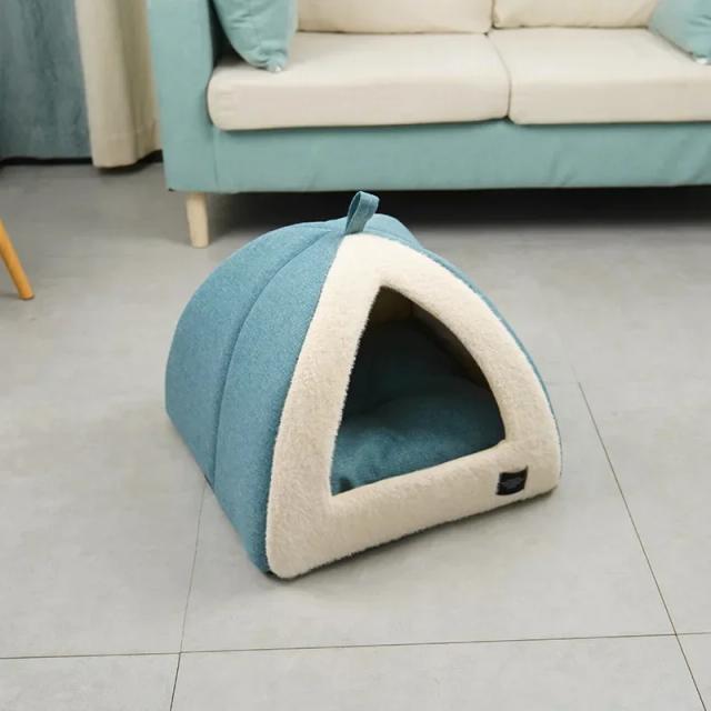 Casa Pet em formato de triângulo semi-fechado para cães pequenos e médios, com espessamento para conforto e sono profundo