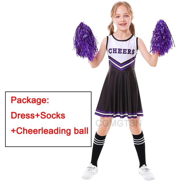 Traje de Cheerleader para Crianças JXHJHBW com Uniforme Escolar e Meias para Halloween e Cosplay
