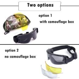 Óculos táticos 3 lentes airsoft balístico óculos de proteção à prova de vento caça paintball - Image 6
