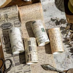 Vintage jornal papel timbrado mapa fita adesiva decorativa, fita adesiva Washi, adesivo Scrapbooking, etiqueta de papelaria, 75mm x 2m, 4pcs - Image 1