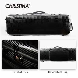 CHRISTINA Estojo para violino em fibra de carbono, novo estilo, listras pretas, tamanho 4/4, à prova d'água, com bolsa de partituras, bloqueio de código, bolsa extra (BV01BS) - Image 1