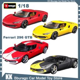 Bburago-Diecast modelo de carro esportivo Ferrari 296 Gtb Assetto Fiorano, brinquedos em miniatura, prenda de aniversário, 1:18, Novo - Image 1
