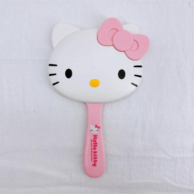 Espelho Portátil Kawaii Sanrio com Tema Hello Kitty e Kuromi para Beleza e Estilo Fofinho