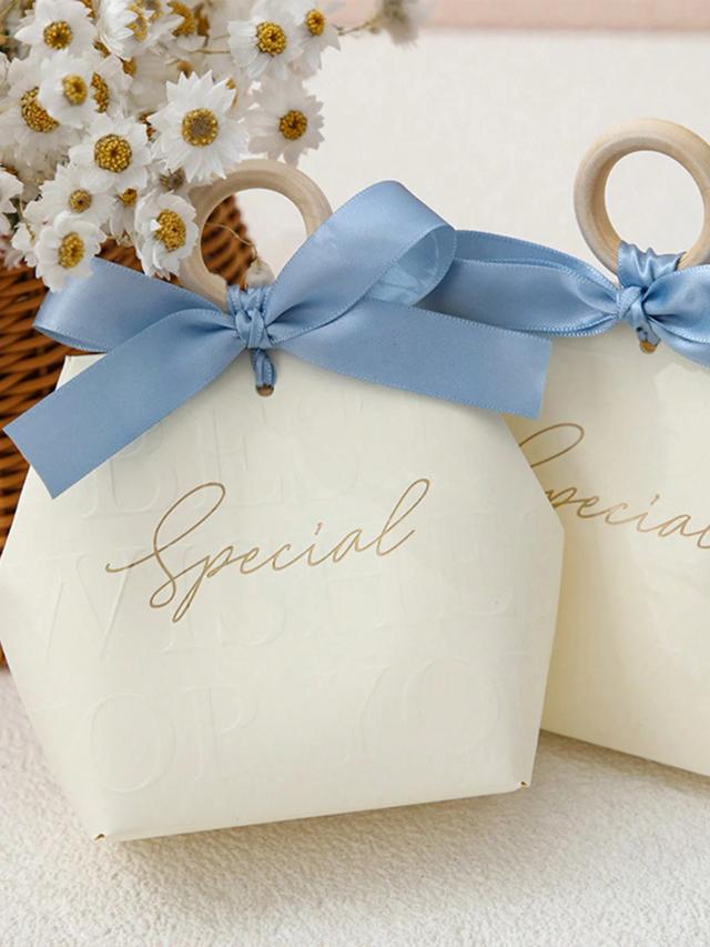 Conjunto Elegante de 5 Caixas de Presente com Fitas e Anel de Madeira para Casamentos, Aniversários e Feriados