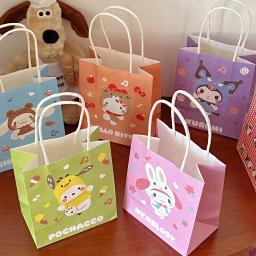 Criativo Dos Desenhos Animados Padrão Kraft Sacolas de Papel, Presentes de Aniversário Infantil, Sanrio, Kuromi, Hello Kitty, Mymelody, Pachacco - Image 1
