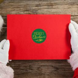 Adesivos de feliz natal de folha de ouro, 1.5 polegadas vermelho/verde/branco presente de natal decorativo envelope selo etiquetas decoração de festa adesivos - Image 6