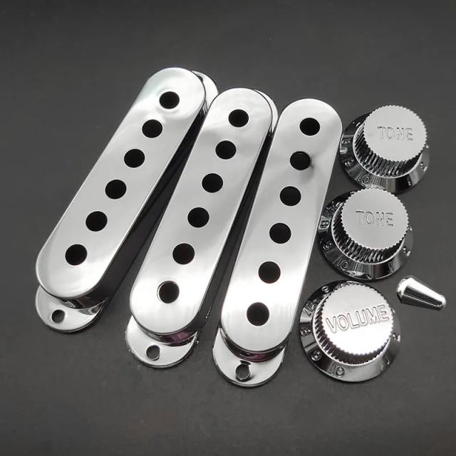 Conjunto de Tampa para Captador Single Coil ST de Guitarra Elétrica com Botões de Controle de Volume e Tom e Interruptor - Prata