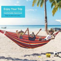 Listra de lona portátil pendurar cama, Hammock ao ar livre, casa, viagens, Camping Swing, duplo, pessoas solteiras, esportes de jardim - Image 6