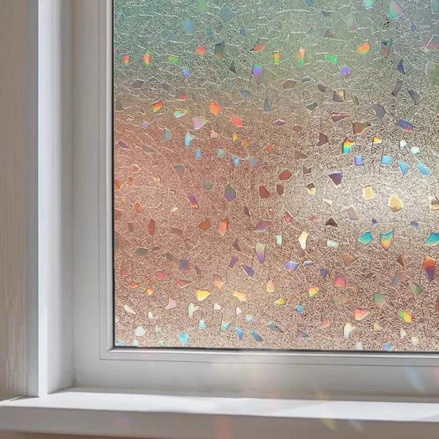 Filme de privacidade para janela, adesivo estático de vinil 3d, decalques, filme arco-íris para porta de vidro, controle de calor, anti uv