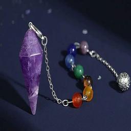 Pêndulo de pedra natural para adivinhação, 7 chakra, pêndulo de cristal, quartzo rosa, hexágono, pontiagudo, cadeia do grânulo, reiki - Image 1