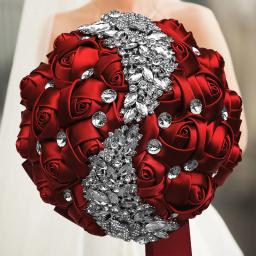 1pc/lote borgonha vermelho bouquet de casamento de noiva artesanal rosa bouquet de noiva de casamento - Image 1